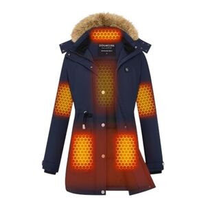 Doumern Graphene Heated Parka Jacket - Women’s Large - Navy Blue